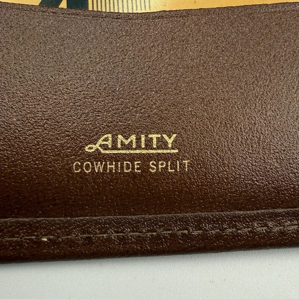 Vtg Brown Bifold Amity Cowhide Leather Wallet With Original Box